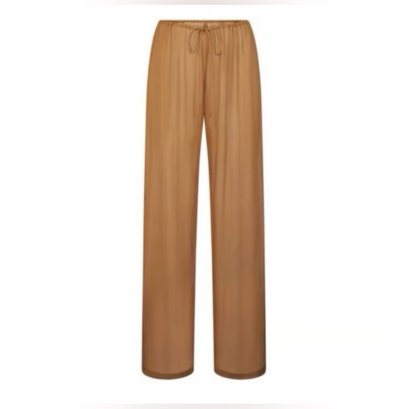 SKIMS 3X Swim Crinkle Silk Coverup Pants in Almond Color Sheer Pullon lounge NWT - Picture 3 of 10